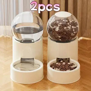 2pcs Automatic Cat Feeder and Water Dispenser Set, Pet Feeding and Drinking Station, Large-Capacity Gravity Food Dispenser, Reusable Filter, Plastic Material for Cats and Dogs, No Batteries Required, Peace of Mind for Owners While Traveling
