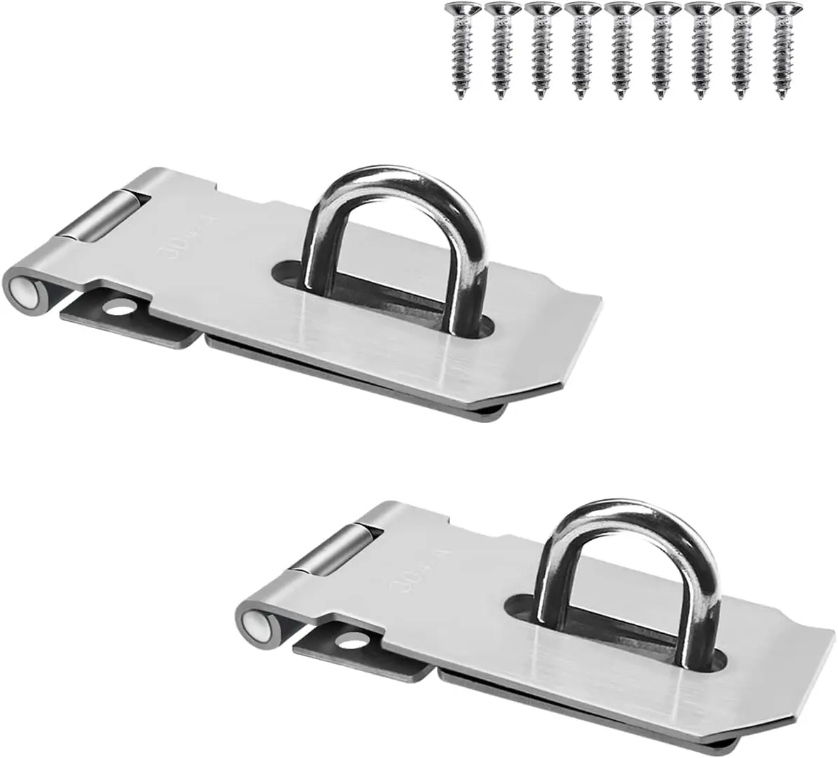 2 count Stainless Steel Gate Lock Hasp, Safety Packlock Clasp Lock Set for Doors, Cabinets, Closets and More (3inch-)