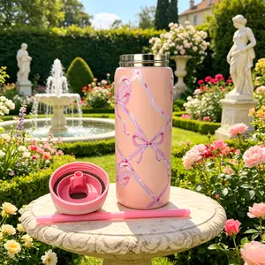 Butterfly powder Water bottle 32oz, 945ML, freesip,with straw,heatpreservation time more than 24 hours, cold and hot watercan be insulated, can make coffee, frozen drinks,,exquisite workmanship, suitable for camping, work,indoor and Outdoor use.