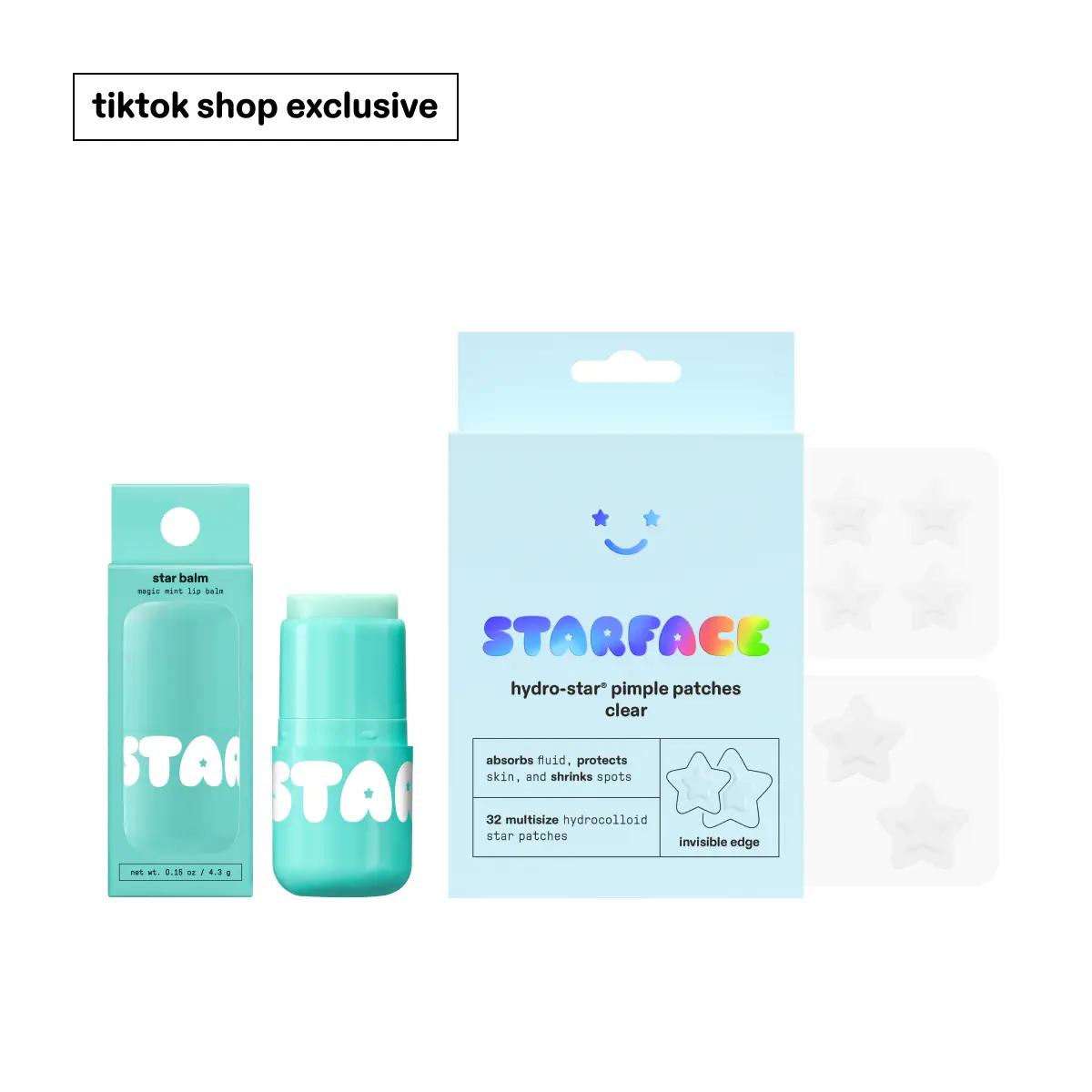 Starface Hydro-Star Clear + Star Balm Magic Mint Duo Smooth Cocoa Starface Hydro-Star Clear + Star Balm Magic Mint Duo Smooth Cocoa