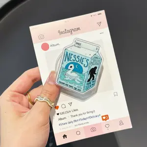 Kawaii Nessie Milk Carton Phone Grip, Cute Loch Ness Monster MagSafe Holder, Aesthetic Pastel Milk Box Griptok, Unique Gift for Cryptid Lovers & Readers