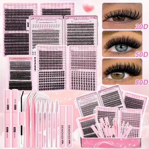 1964pcs D Curl False Eyelash Extension Kit, DIY Cluster Lashes, Mixed Length 8-16mm, Reusable for Beginners, Perfect for Daily Wear, Parties, Dates