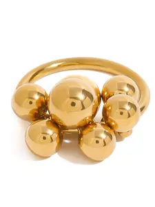 Women's Stainless Steel Ring, Round Bead Design, Adjustable Size Stacking Rings Jewelry for Women Daily Wear & Gift Ideas, Elegant Glittering Ring