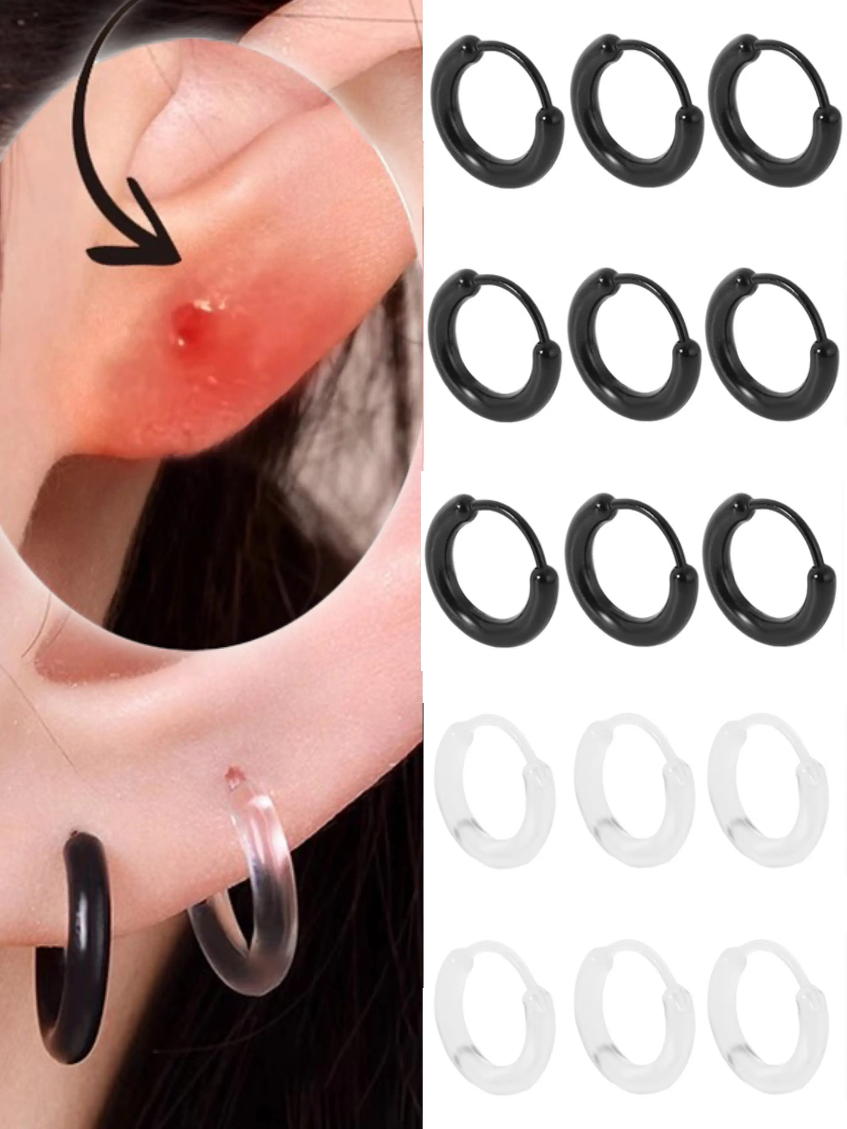 Invisible Resin Clear Ear Hoop Earrings, Prevent Allergy, Transparent Bioplast, Cartilage Helix Piercing Jewelry, 10/20pcs