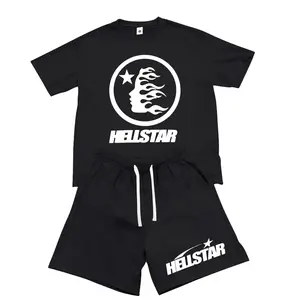 Men's Fashion Casual Pure Cotton T-shirt & Shorts Set, American Street Y2K Printed Design. Stylish and unique outlook, soft, breathable, lightweight and skin-friendly fabric. Ideal for surfing, basketball, running and other sports. Suitable for all season