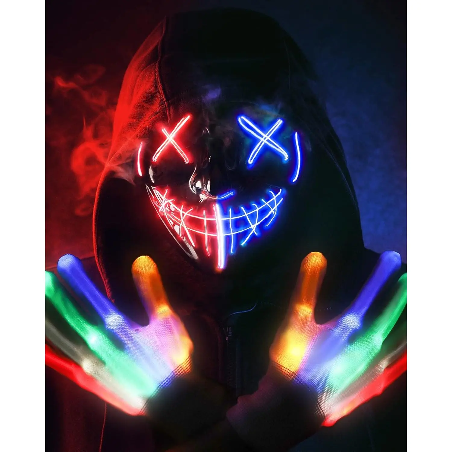 P-CPA05    Halloween Glow Mask Skeleton Gloves Set, 3 Modes Light Up Scary LED Mask with LED Glow Gloves, Halloween Costumes glow purge Masks