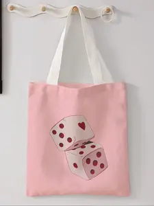 Dice Pattern Printed Casual Storage Bag, Lightweight Shopping Bag, Night Scene, Fashionable and Trendy, Suitable for Daily Shopping, Office Use, Various Occasions