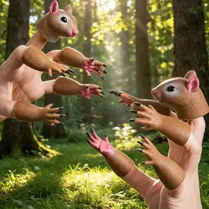 Squirrel Finger Puppet Set, 1 Set with 4 Legs + 1 Head, Silicone & Vinyl Material, Cute Artificial Animal Finger Puppets, Interactive Glove Puppets for Kids, Theater Performance Props, Fun Game Toy Accessories