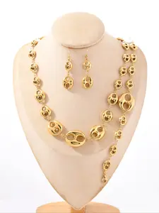 18k Gold Plated Pig Nose Coffee Bean Jewelry Set, High-End Necklace Bracelet Ring Set, Casual Style, All Seasons Wear