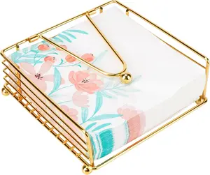 Flat Napkin Holder, Gold Metal Paper Napkin Dispenser with Weighted Arm for Kitchen and Dining Table