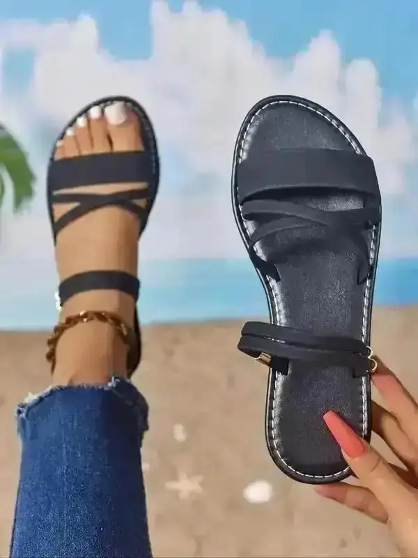 2026 Women's Chic Plain Color Slds Daily Comfy Flat Sndls for Summer Light Airy Shoes Wear Girl Fisherman Essential Flexible Travel Stretch Strappy Non Slip Style Basic Comfort Footwear fashion open toe versatile