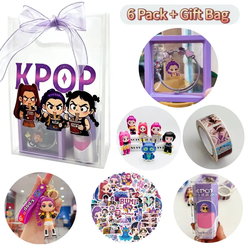 KPOP 6 Pcs Gift Set with Bonus Gift Bag | Includes Bracelet, Backpack Pendant,Waterproof Stickers & Sticker Roll | Ideal Gift for Fans & Collectors