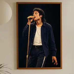 Michael Jackson Concert Poster – Classic Stage Microphone Pose Wall Art Print, Minimalist Dark Background Music Decor for Bedroom, Studio, Dorm or Creative Spaces