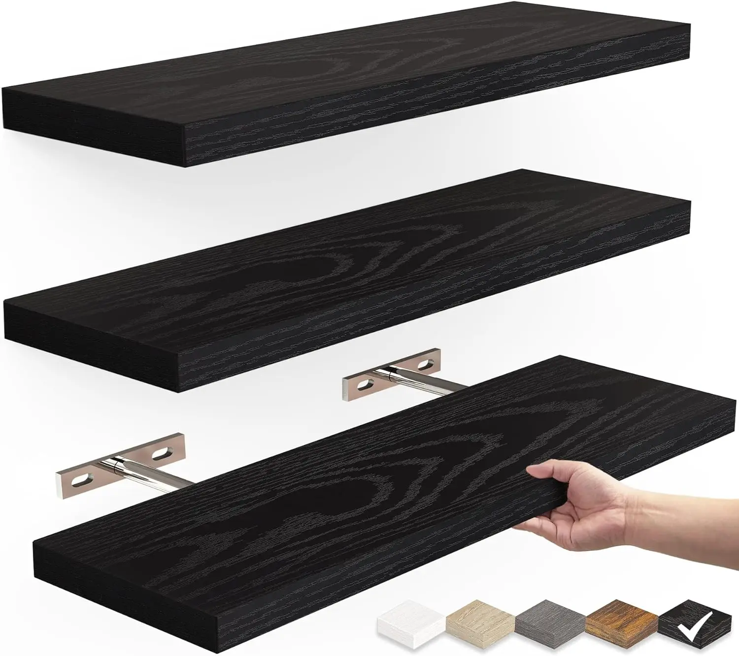 3 Pcs of Floating Shelves, Wall Mounted Rustic Wood Shelves for Bathroom, Bedroom, Living, Shelf Books/Storage/Room (Set of 3, 16in) Wooden Decor Decor