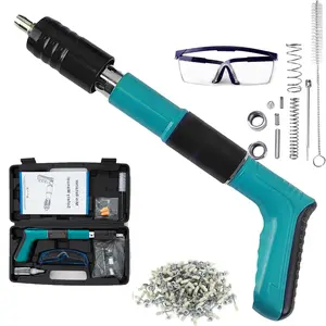 All-in-One Starter Kit, Portable Concrete Nail Gun Kit with Nails-5 Speed Adjustable ,Complete Kit Mini Manual Steel Nail Gun Wall Fastening Shooting Wire Slotting Tool for Woodworking and Decoration, Red Brick Walls