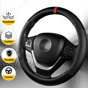 Car Steering Wheel Cover, Leather Steering Wheel Cover,Universal 14.5-15 Inch Microfiber Leather Anti-Slip Breathable Auto Steering Wheel Covers for Men Women (Black)