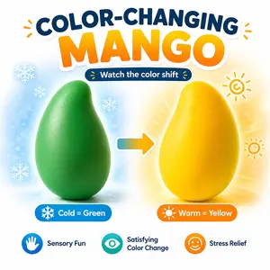 Temperature-Sensitive Magic Color-Changing Mango Squishy Toy - Slow-Rising ASMR Anxiety Fidgets, Anti-Anxiety Stress Relief Tool, ADHD Focus Aid, Hand Physical Therapy Squeeze Ball, Summer Party Favor coconut oil stress balls