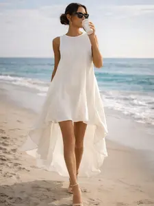 Women Sleeveless Maxi Dress Loose Fit Flowy Dress Solid Color Elegant Casual Summer Outfit Transformation Style