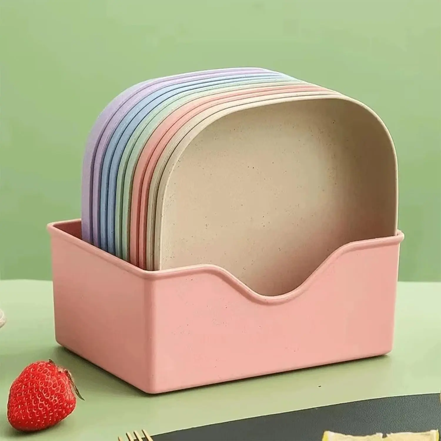 10 Pcs Wheat Straw Plates, 5.5-inch Square Lightweight Unbreakable Dinner Dishes Plates Set, Fruit Dish, Side Dish Plate, Home Storage Plate (Quadrate)