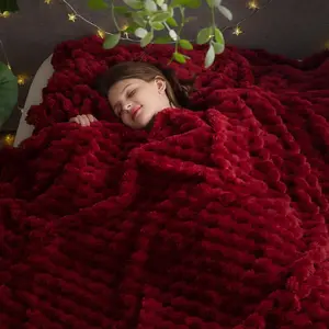 Super Soft King Blanket Red Premium Silky Flannel Fleece 3D Clouds Stylish Jacquard Lightweight Bed Blanket All Season Use 350GSM (Red, King(90"x110"))