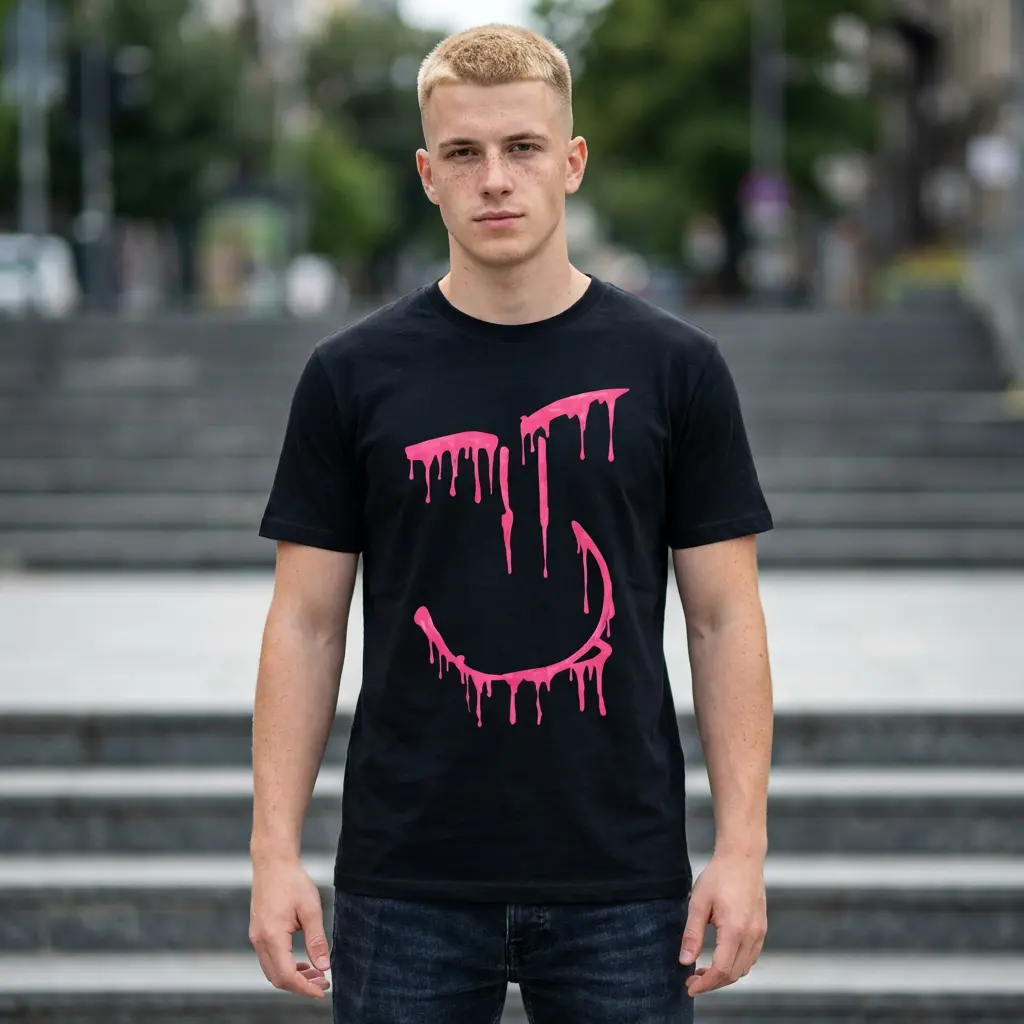 Dripping Pink Smeely Tee | Paint Drip Smiley Shirt Graphic Crewneck