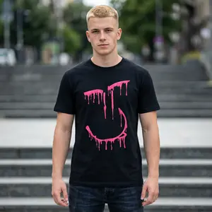 Dripping Pink Smile Tee | Paint Drip Smiley Shirt Graphic Crewneck