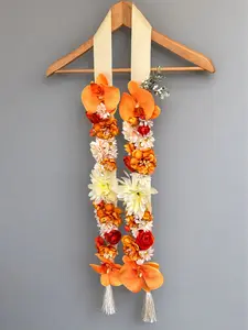 Golden Bloom Sash -Floral Sash Lei with Orange and Cream Flowers for Special Occasions