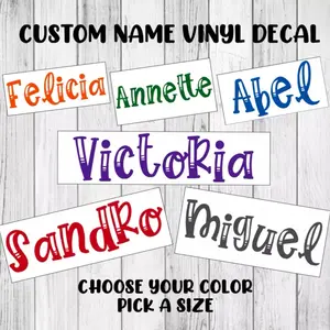 Custom Name Decal | Personalized Cursive Lettering Sticker | Organiser, Bottles, Cups, Canister, Tin, Laptop, Luggage, Car, Truck, Window, Wall