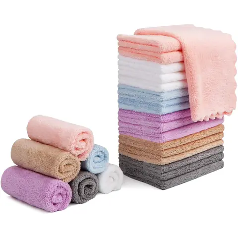 Makeup Remover Cloths, Cleansing, Reusable, Soft & Washable Coral Fleece Microfiber Washcloths / Towel for Face, Eye, Lips, Pack of 24, 7 x 7 inch