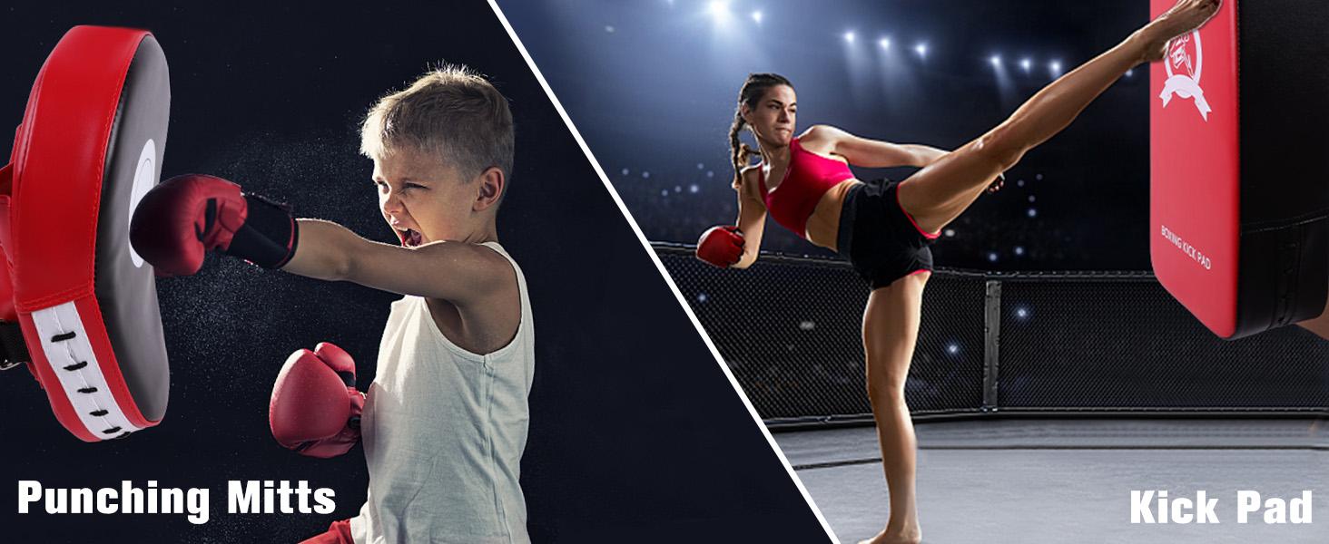 Cyfie Kids Boxing Set - Professional Kick Pads & Gloves for Karate/Taekwondo. Perfect Home Workout Gear for Toddlers & Youth (Red)