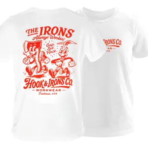 Irons Firefighter Workwear T Shirt, Vintage Hook and Irons Co Graphic Tee, Soft Cotton Blend Shirt, Always Workin Cartoon Firefighting Apparel, Funny Firehouse Gift for Men