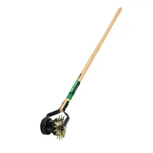 212 MAIN 54-in Steel Dual-Wheeled Rotary Edger - Long Handle Circular Cutting Tool with Self-Sharpening Blades for Lawn Grass Edge Trimming, Grass Trimmer Head