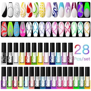 28pcs Reflective Glitter Line Drawing Gel Set, French Nail UV/LED Spider Web Varnish Painting Liner DIY Design Lacquer Nail Liner, Nail Art & Nail Polish for Women & Girls, Christmas Gift
