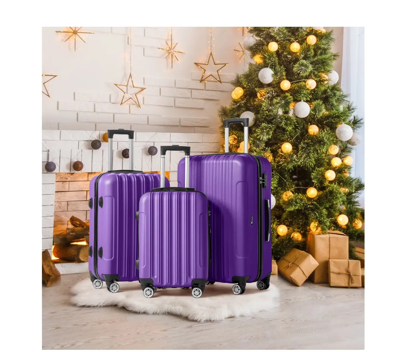 3 Piece Nested Spinner Suitcase Luggage Set With TSA Lock Purple