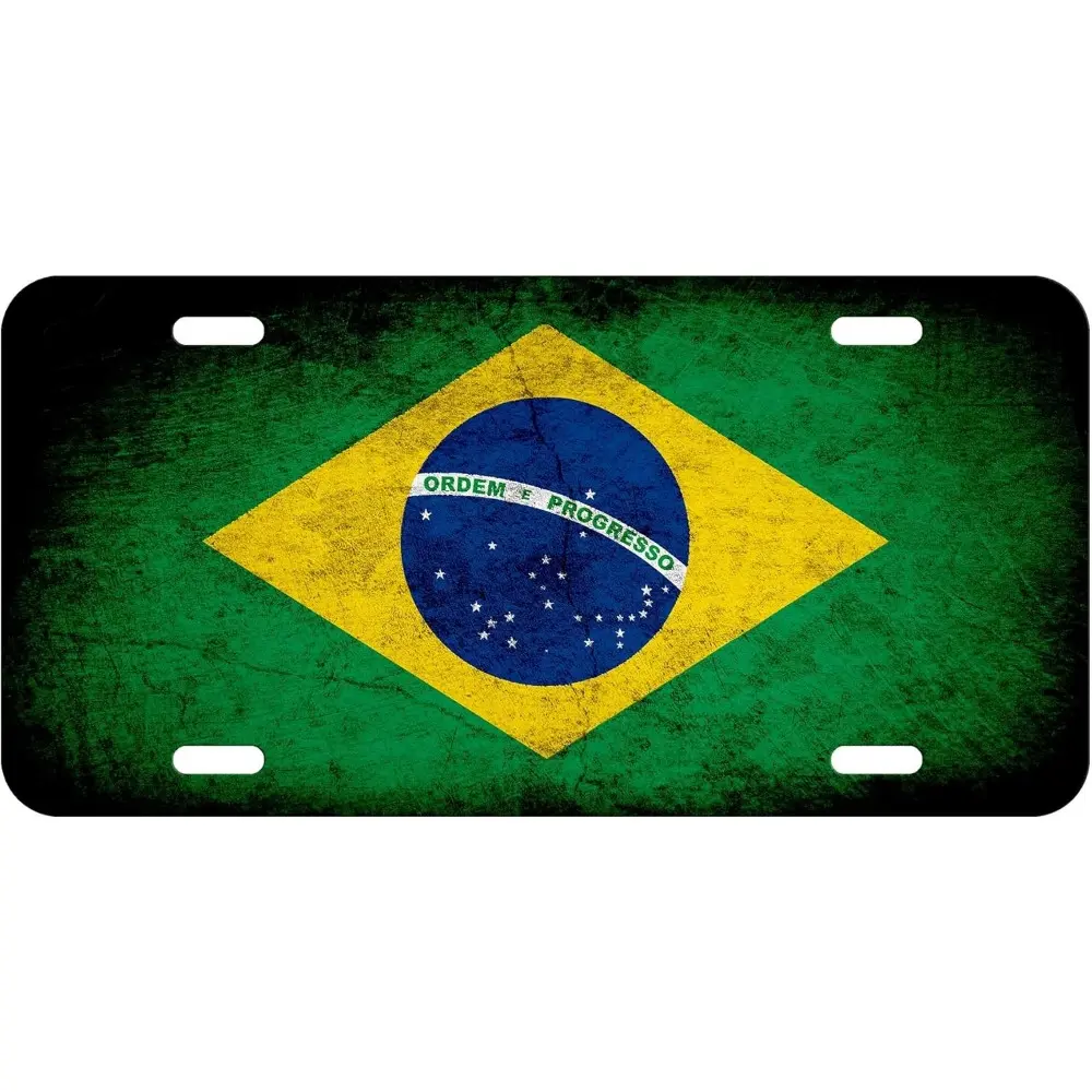 Aluminum License Plate - Flag of Brazil (Brazilian) - Rustic