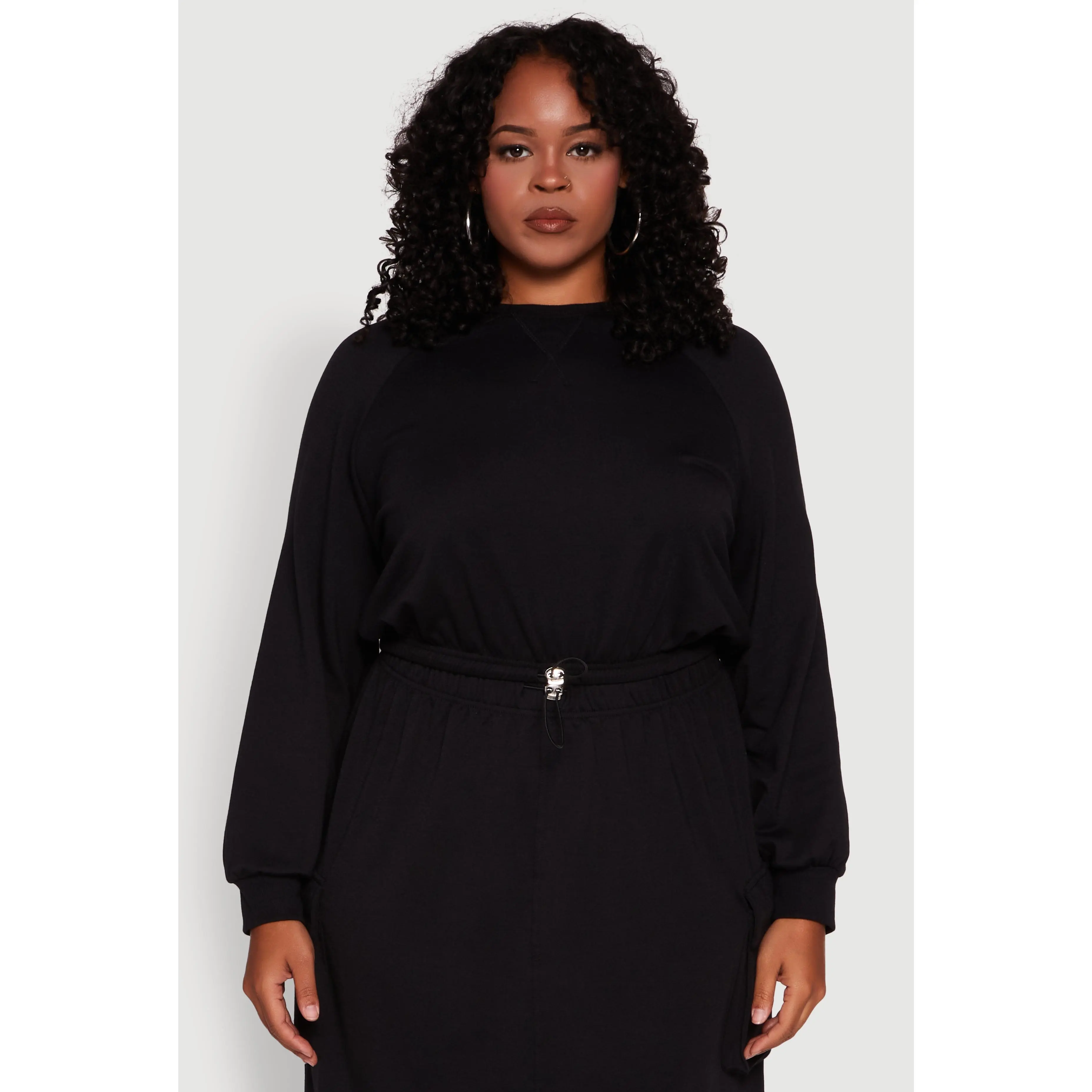 Plus Size Pullover Sweatshirt with Toggle Drawstring Hem