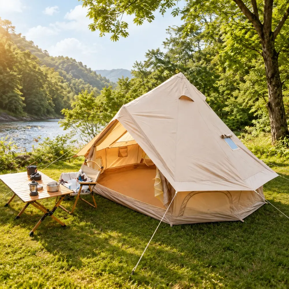 Littleox Oxford Bell Tent for Family Camping - Spacious 9.8ft Yurt with Stove Jack, Large Glamping Tents for 3-4 People, 4 Season Oxford Hot Tent Shelter  Beige