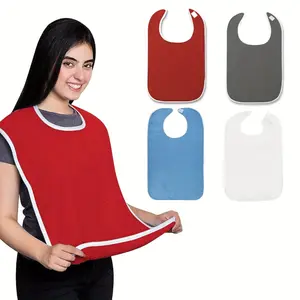 4-Pack Adult Bibs for Eating - Unisex Dining Clothing Protectors for Elderly and Adults, Adjustable Thick Fleece, Machine Washable, Towel Mouth Wipe, Non-Waterproof with Various Closure Styles - For Seniors & Individuals with Disabilities -