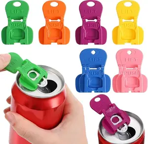 Soda Can Opener Set, One-Hand Easy Tab Opener and Drink Protector, Reusable Colorful Complete-Cover Plastic Can Toppers, Fits Coke, Beer & Aluminum Beverage Beer, Soda, and Aluminum Cans