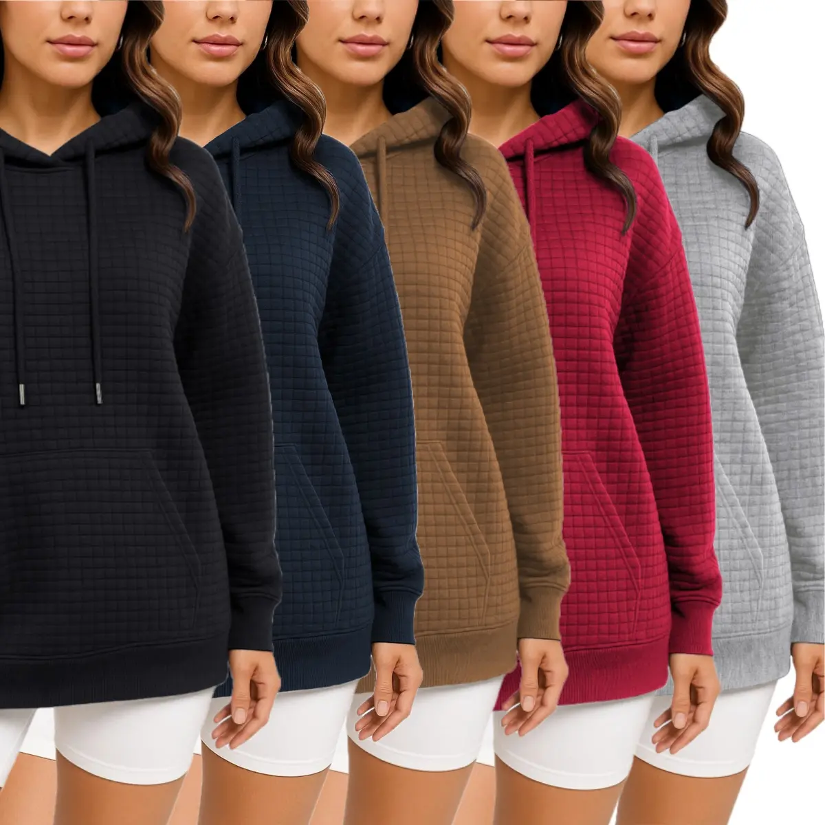 Women's Waffle Knit Hoodie, Loose Oversized Pullover Hooded Sweatshirt with Kangaroo Pocket, Casual Fall Winter Outfit for Daily Wear, Lounge, Travel and Weekend Outings