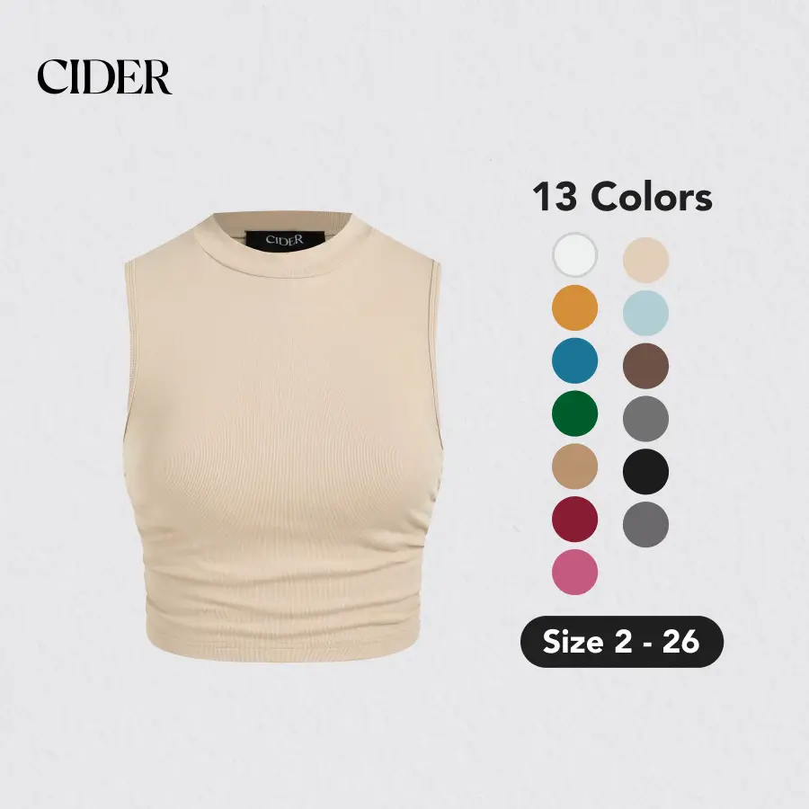 Cider Ruched Tank Top, High Stretch Minimalist Comfort Sleeveless Top for Daily Casual & Work