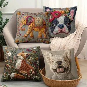 Retro Printed Pillowcase, Bohemian Style, Home Living Room Sofa Pillow Cover, Cushion Cover, Cute Animal Style,Father's Day Gift(Pillow Core Not Included) Plush Tie Dye High Pile Rug Non-slip Pet Friendly Sofa Cover