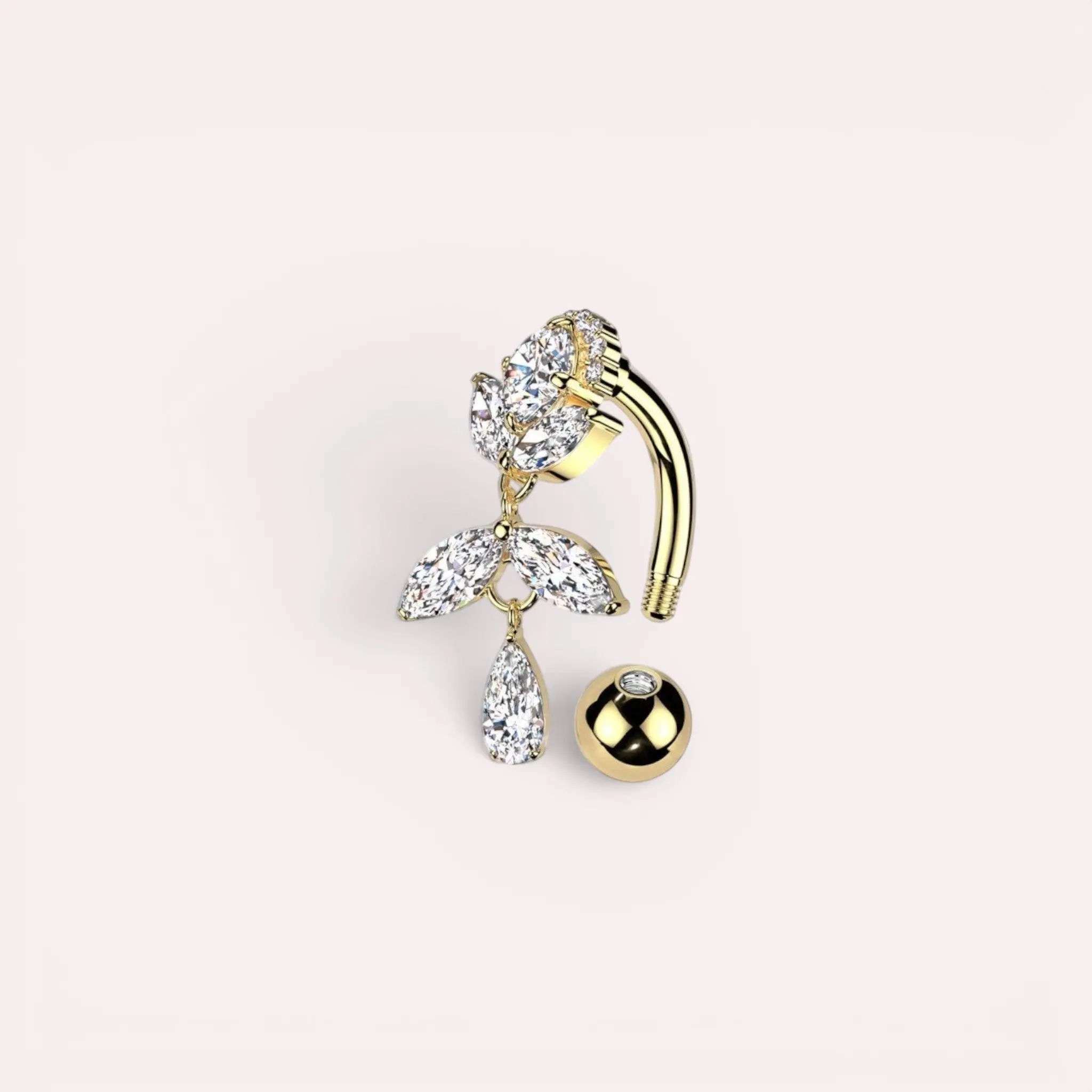 Gold Inverted Floral Titanium Belly Button Ring