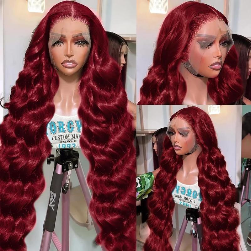 180 Density 99J Burgundy 13x4 HD Body Wave Lace Front Human Hair Wigs Red Colored 13X6 Transparent Lace Frontal Wig for Women PrePlucked Hairline