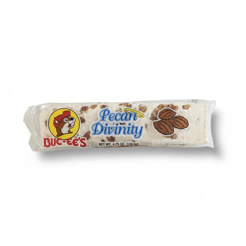 Buc-ee's Pecan Divinity Log Candies - 4.75 oz Soft Sweet Sugar Snack, Natural Roasted Pecans, Creamy Egg-Infused Treat