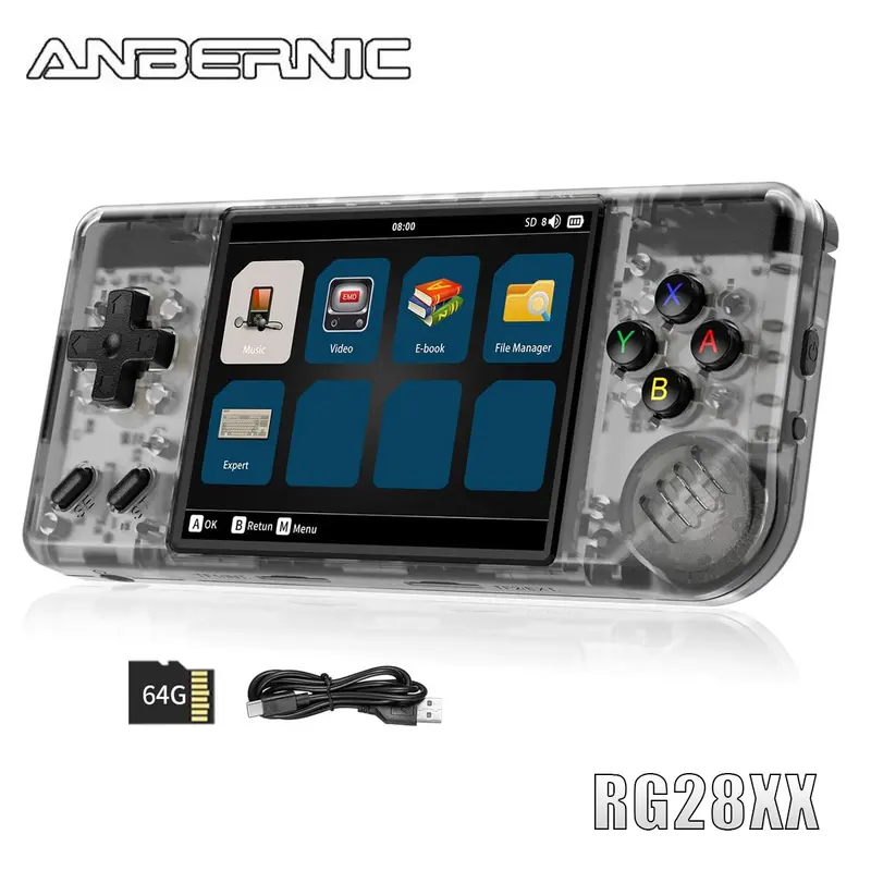ANBERNIC RG28XX Handheld Wireless Gaming Console - 2.83in 640*480 IPS Screen, Linux System, 3100mAh Retro DC/GG Console, USB Wired/2.4G Controller Support, Multilingual (Transparent,Russian,Japanese,German,Chinese) MP3/APE Player, Compact Design