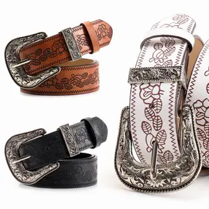Cool vintage embossed belt for women, subculture ladies' belt, versatile for jeans, dresses, and trousers