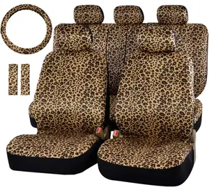 Leopard  Seat Covers Full Set with Steering Wheel Cover 2 Seat Belt Pads,  Print Seat Covers for  for Women,Airbag Compatible,Universal Fits for ,SUV,