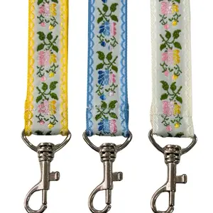 Vintage-Inspired Floral Ribbon Lanyard – Shabby Chic Keychain Strap in Yellow, Blue, or White