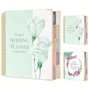 Wedding planner and organizer notebook (hardcover edition), white tulip design, spiral binding, Spiral bound planner, 10 sections for budgets, venues, flowers, perfect for engagements, weddings and newlyweds